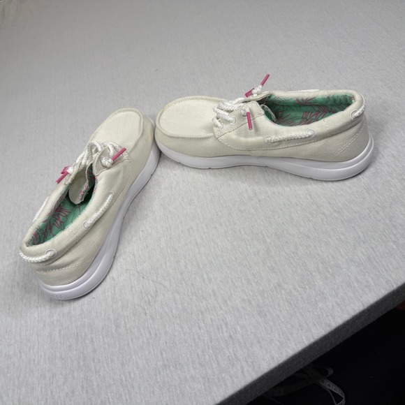 Reef Women's Casual Boat Shoes Cream Canvas Tropical Lining Lace Up Size 7 - Picture 6 of 8